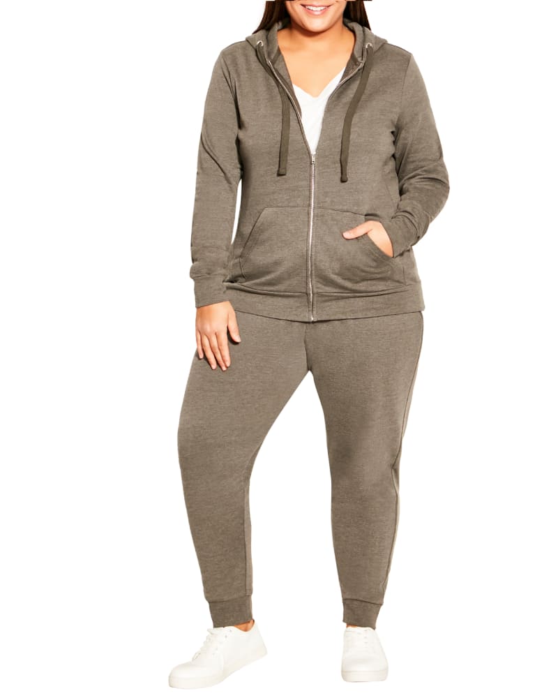 Front of a model wearing a size 14 Mariah Zip Hoodie in Light Grey by Aveleisure. | dia_product_style_image_id:230747
